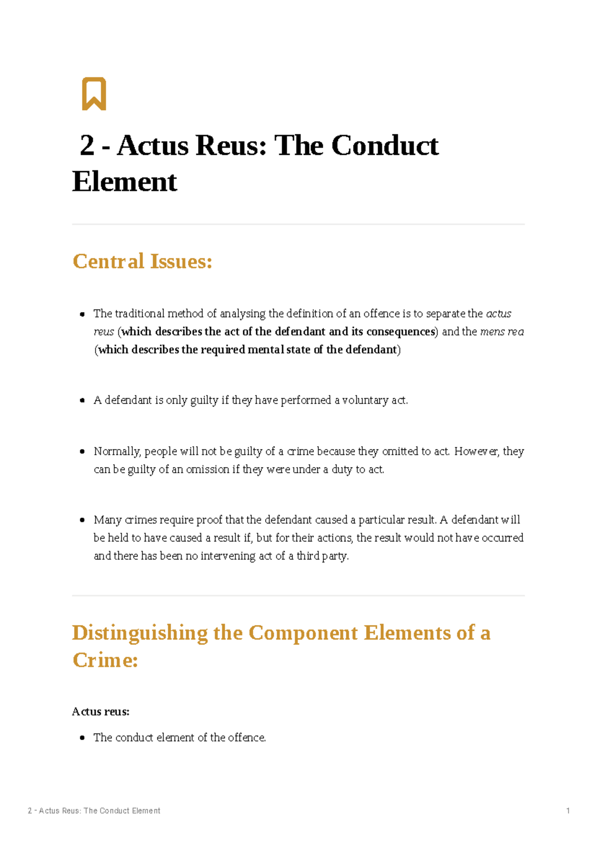 Actus Reus and Mens Rea: Key Principles in Criminal Law Analysis - Studocu