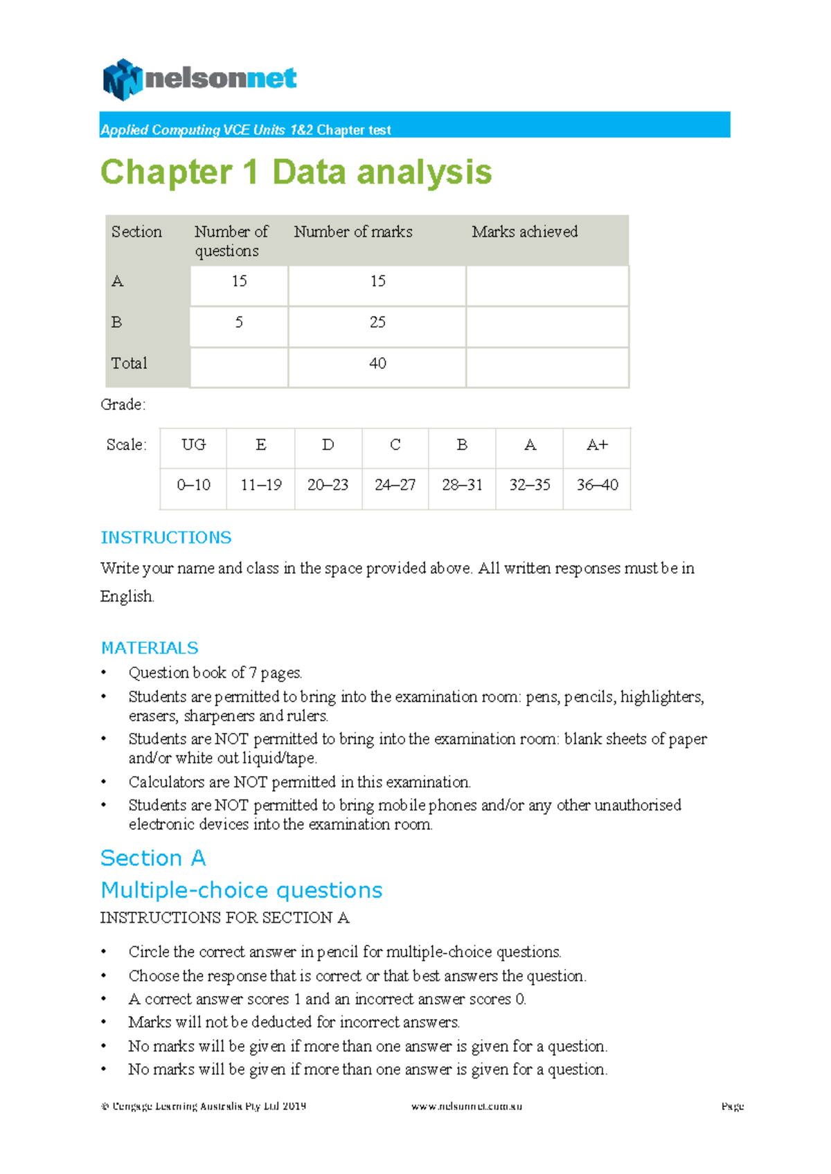 Ch1Test - www - Applied Computing VCE Units 1&2 Chapter test Chapter 1 ...
