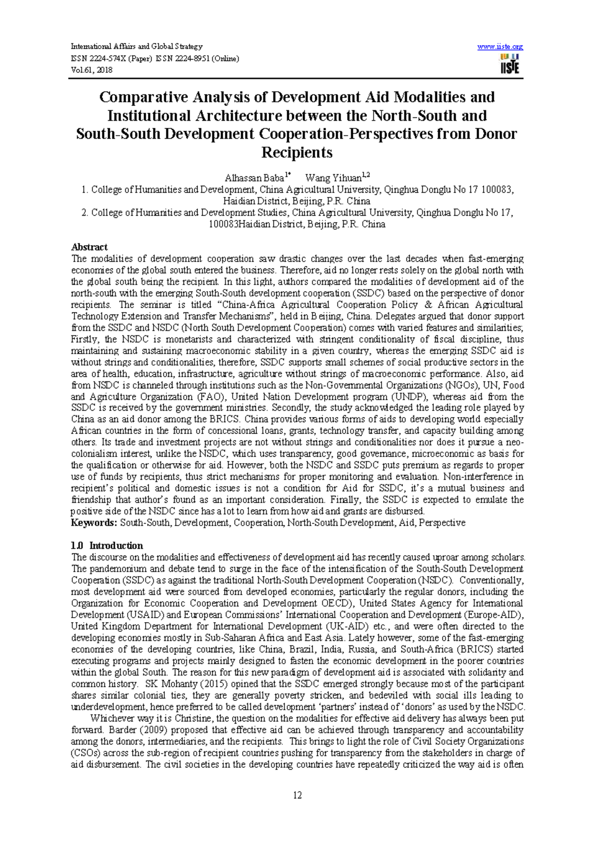 Comparative Study of NSDC and SSDC in Development Aid Modalities - Studocu