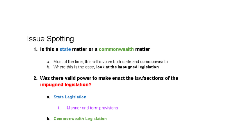 LAW2111 - Constitutional Law Issue Spotting Guide - Studocu