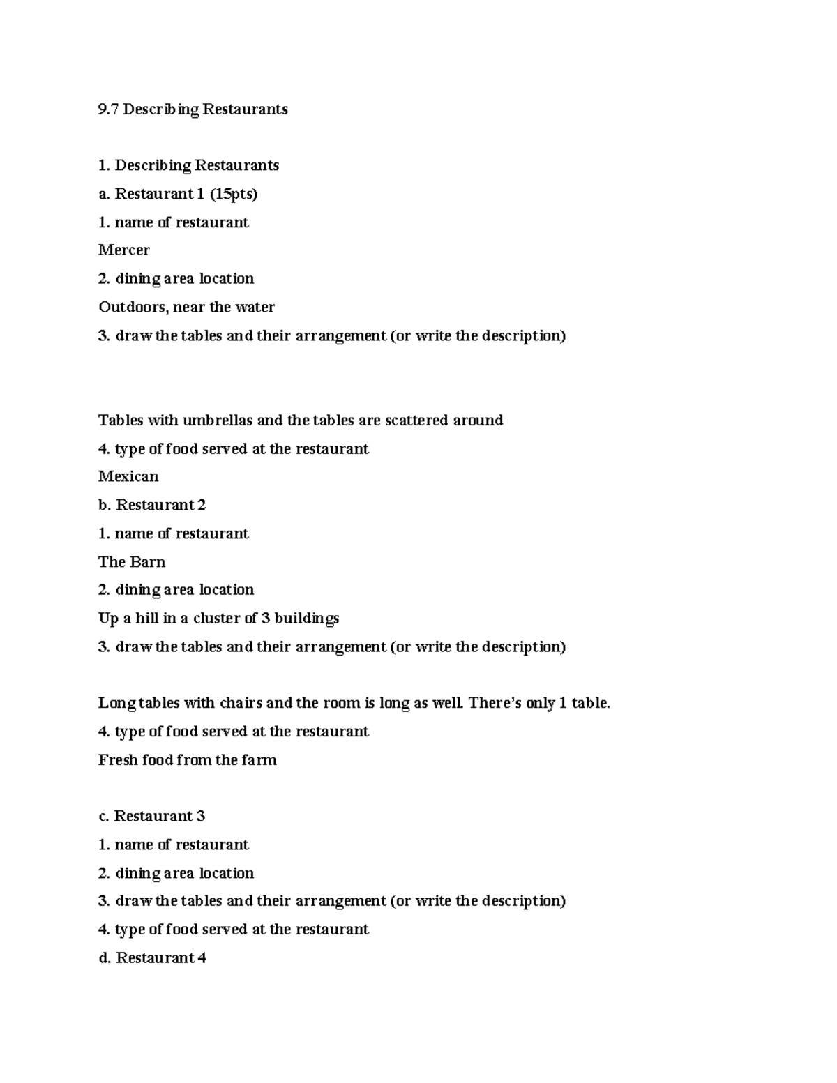 9 7 and 9 9 ASL - Describing Restaurants Overview and Details - Studocu