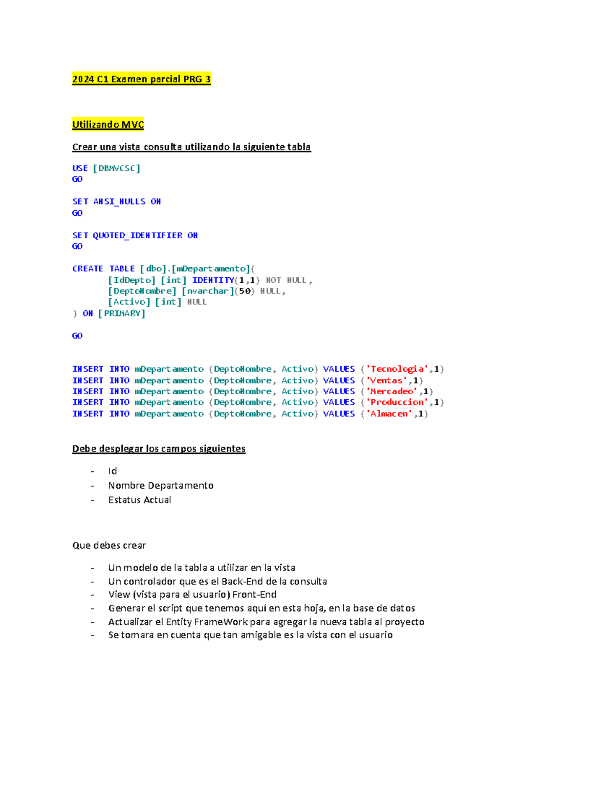 2024 C1 Examen Parcial PRG 3: MVC y Creación de Vistas - Studocu
