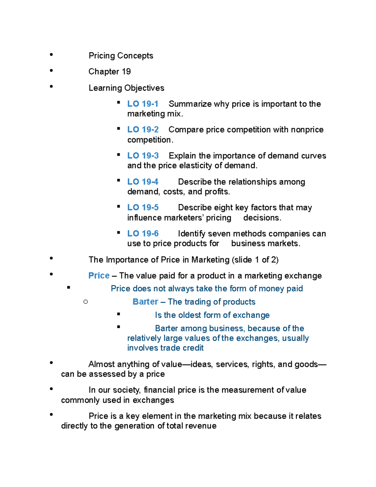 Pricing Concepts - Chapter 19 Notes for Marketing Class (MKTG101) - Studocu