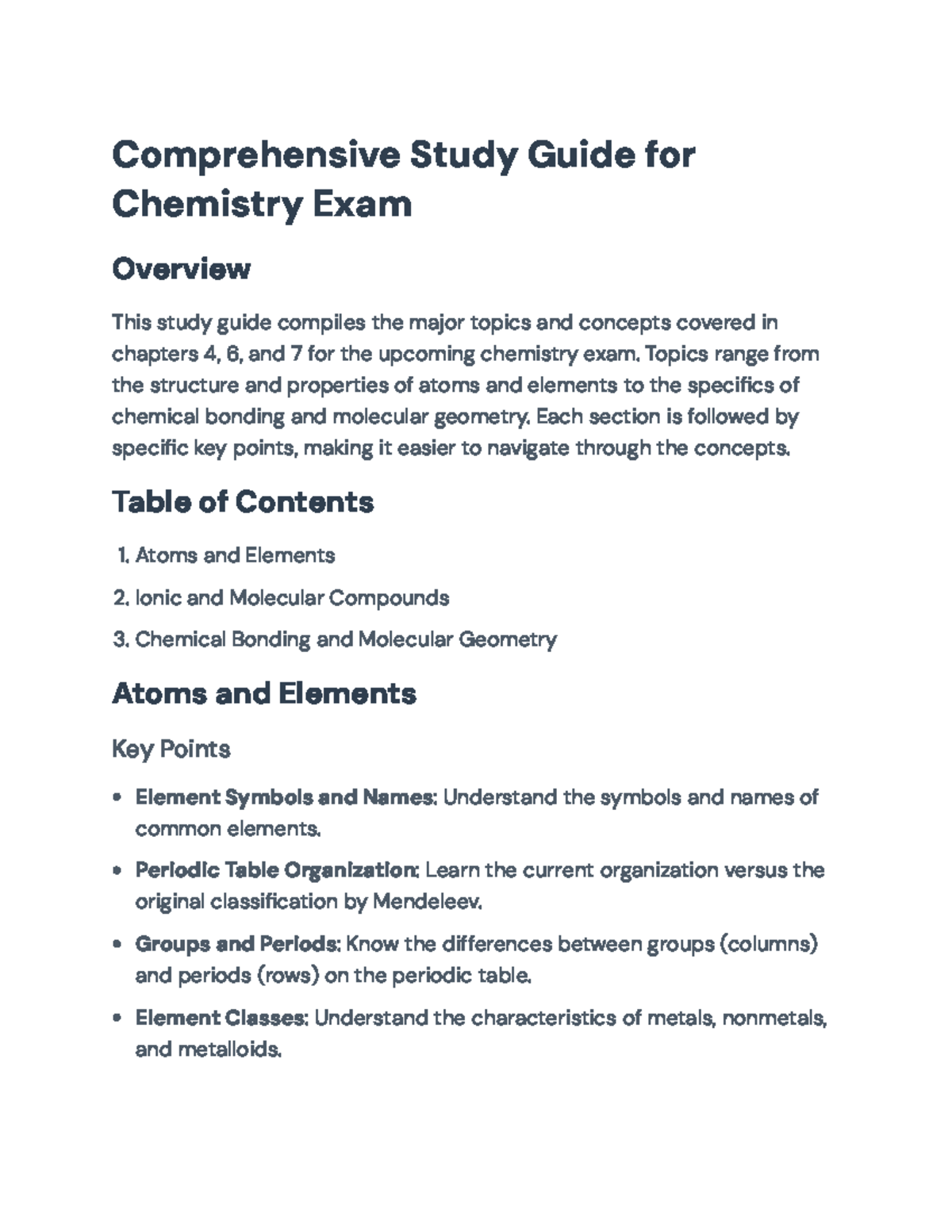 Comprehensive Study Guide for Chemistry Exam (Chapters 4, 6, 7 ...