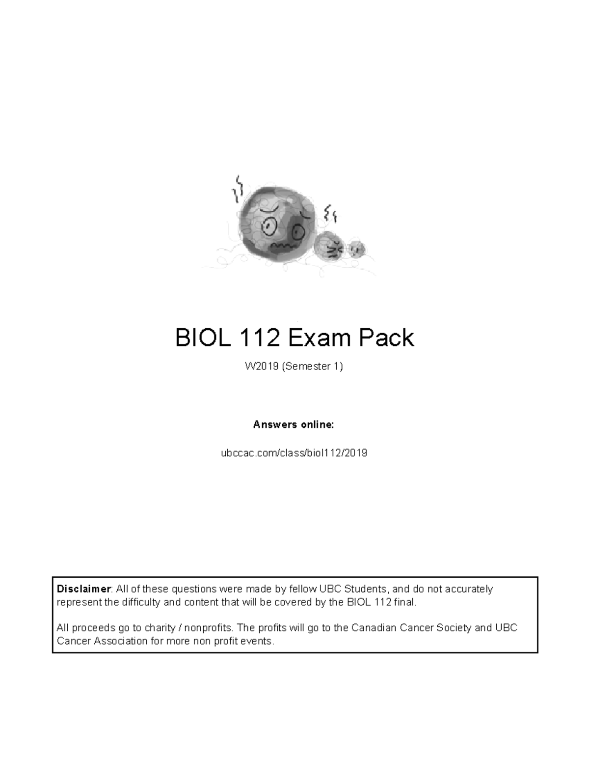BIOL 112 W2019 Term 1 Complete Exam Pack and Study Guide - Studocu