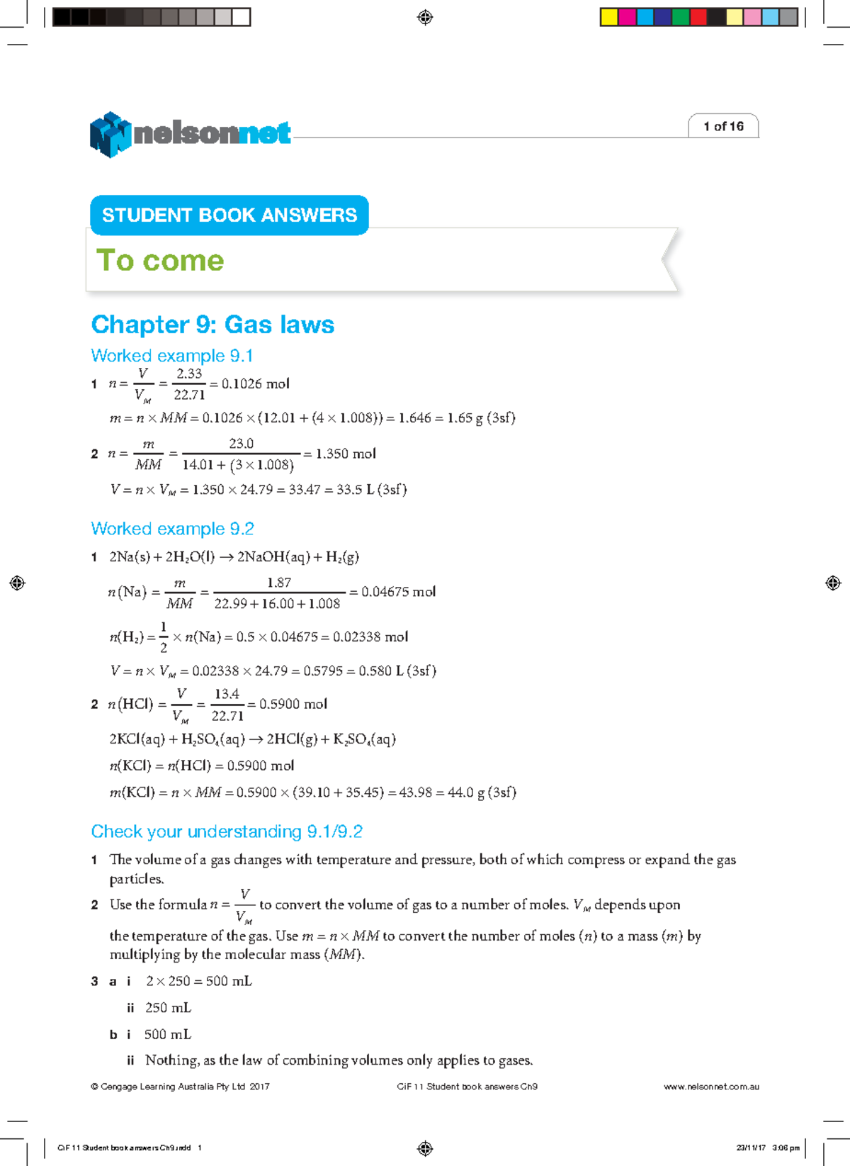 Chapter 9 - Gas Laws Notes and Worked Examples (CiF 11) - Studocu