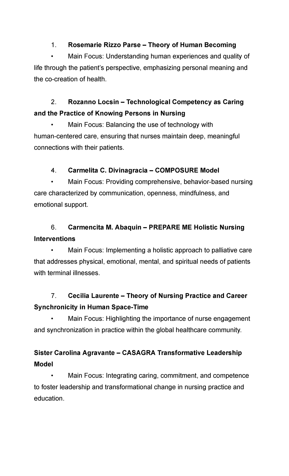 TFN - Comprehensive Notes on Nursing Theories and Models - Studocu