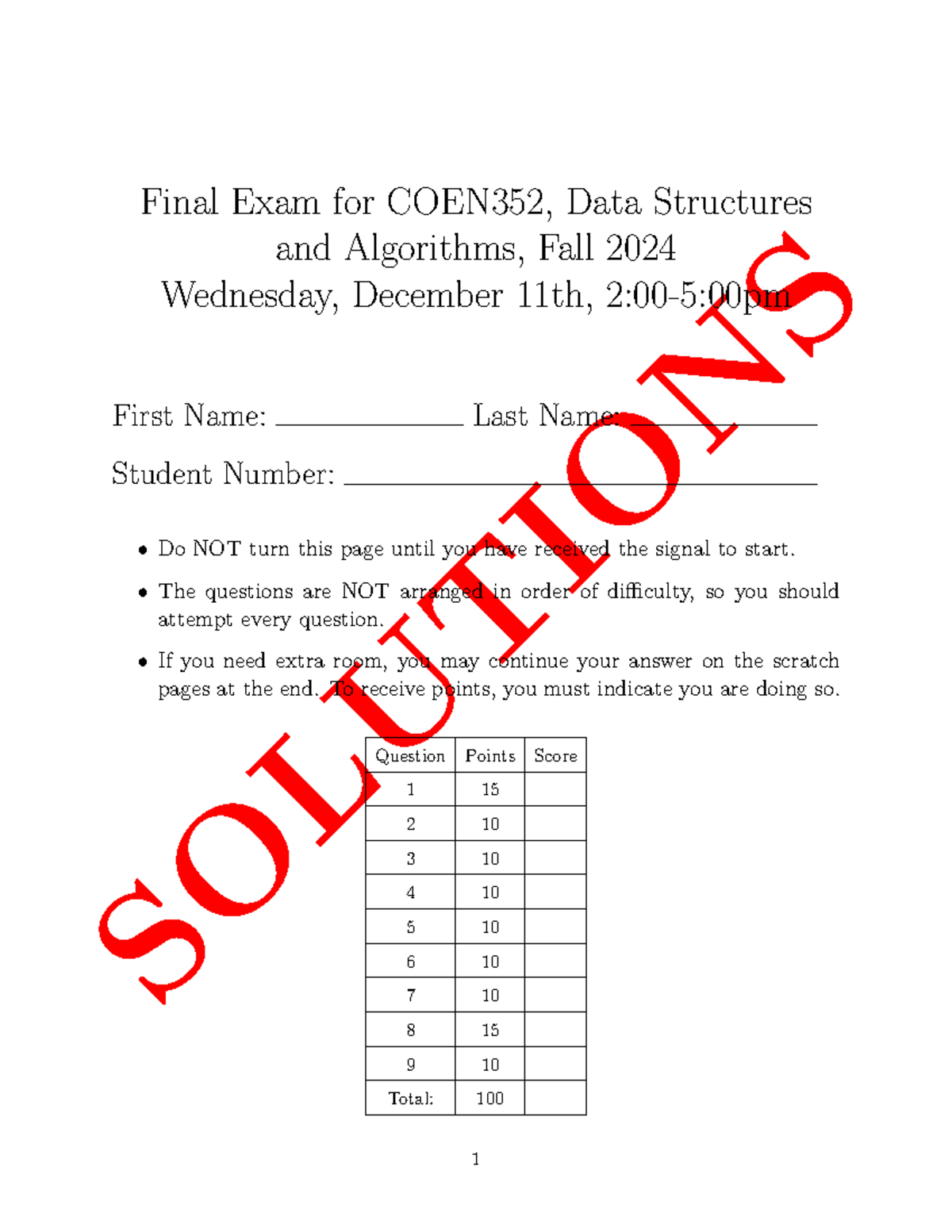 COEN352 Fall 2024 Final Exam Solutions - Studocu
