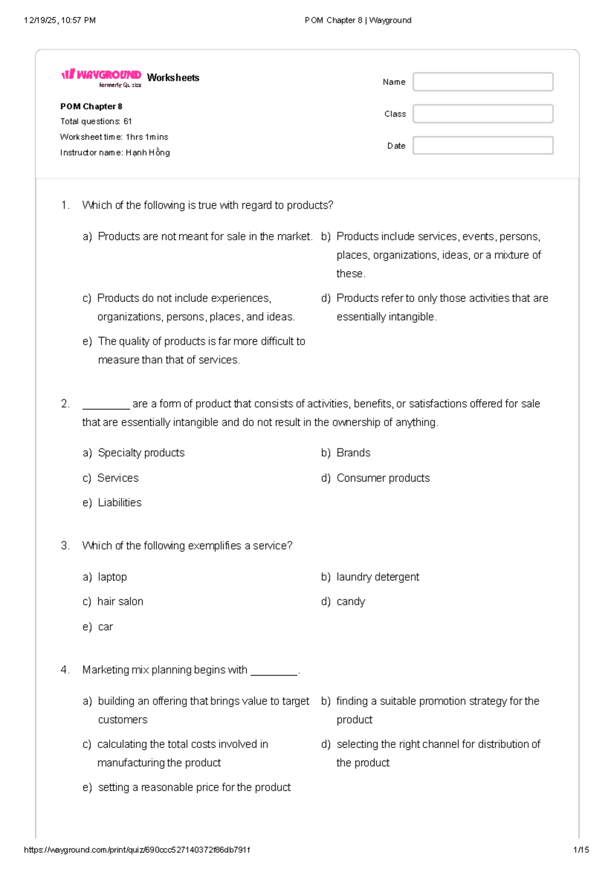 POM Chapter 8 Wayground Worksheets - Study Guide and Answers - Studocu