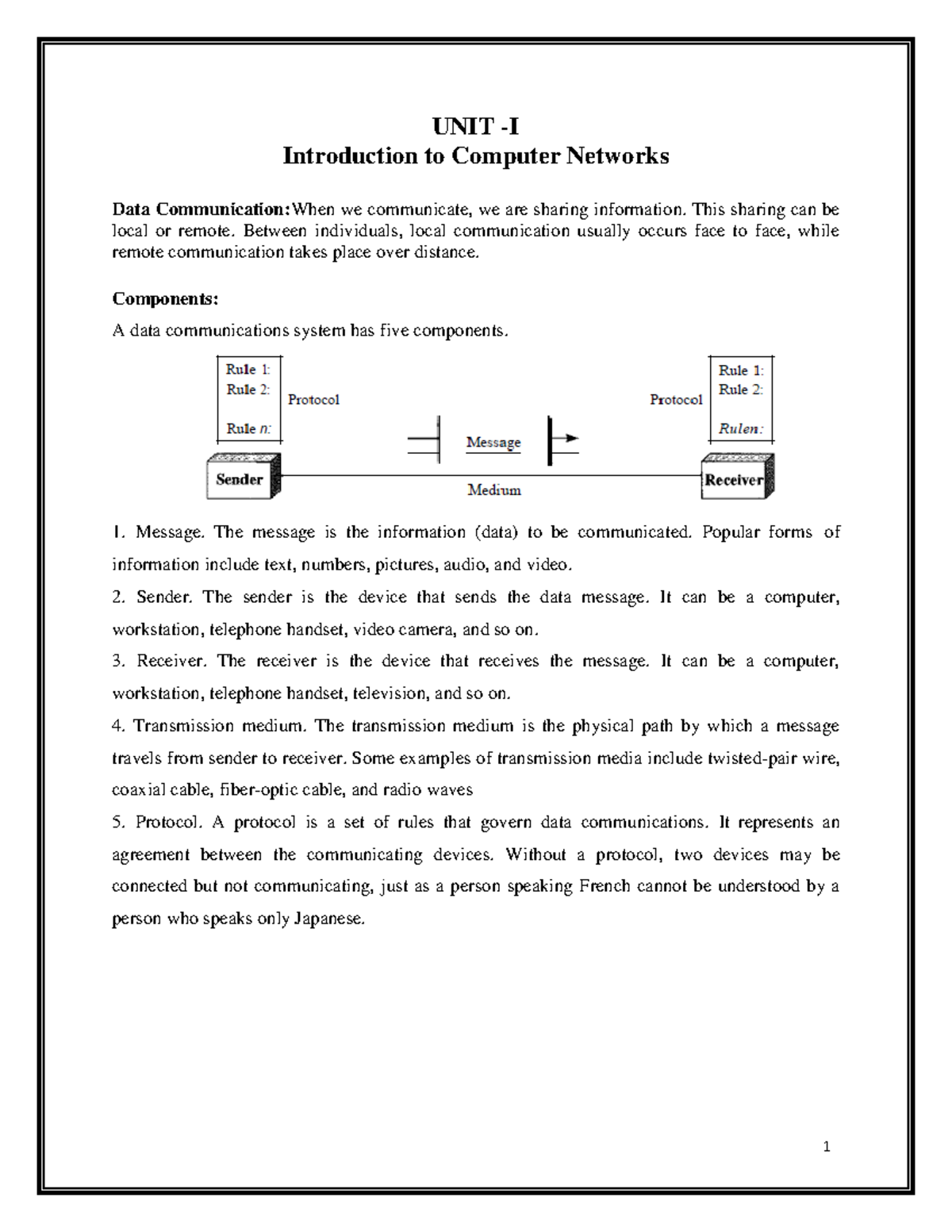 UNIT 1 DC - Introduction to Data Communications and Networks - Studocu