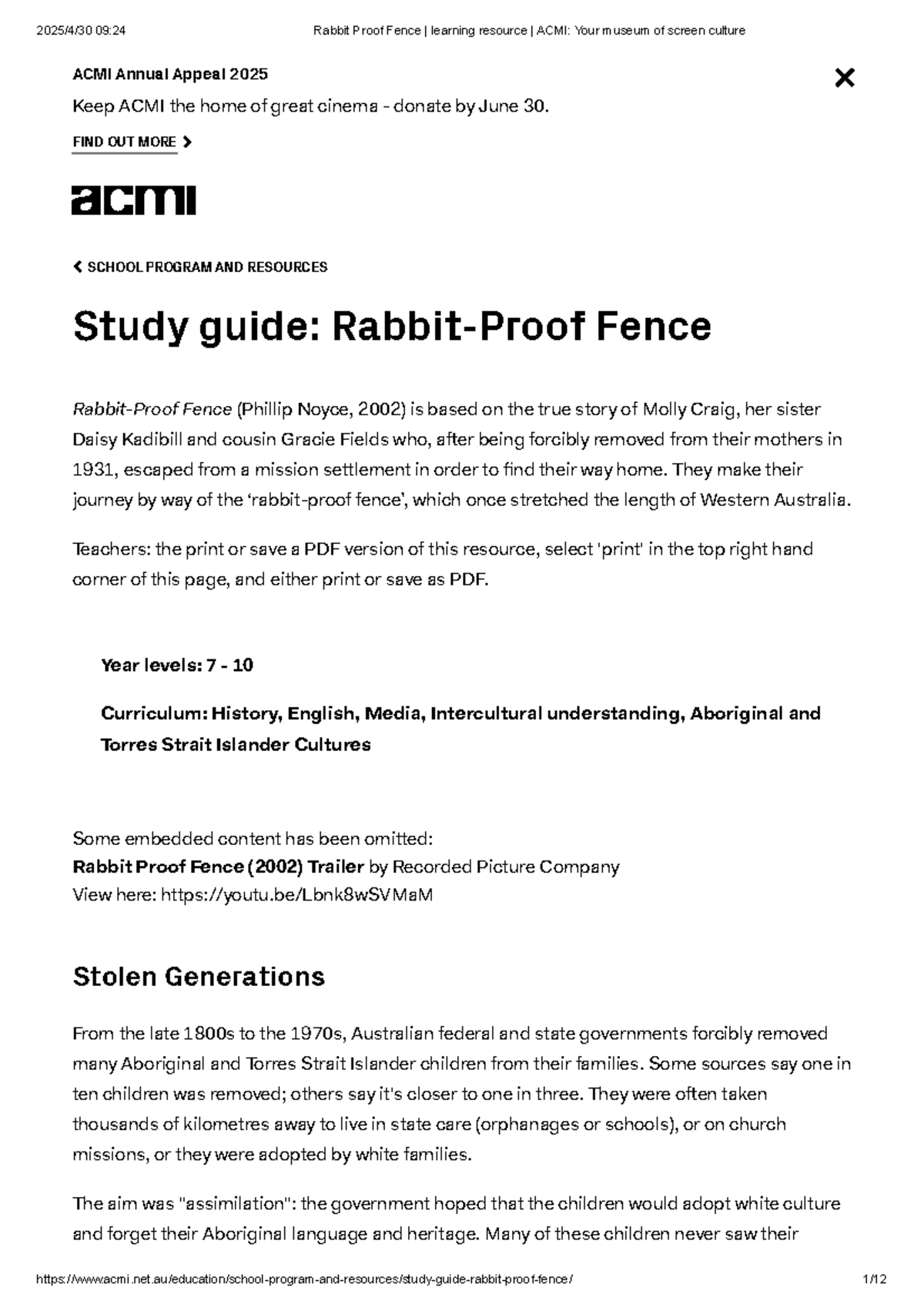 Rabbit Proof Fence Study Guide: Analyzing Themes & Techniques in ACMI ...