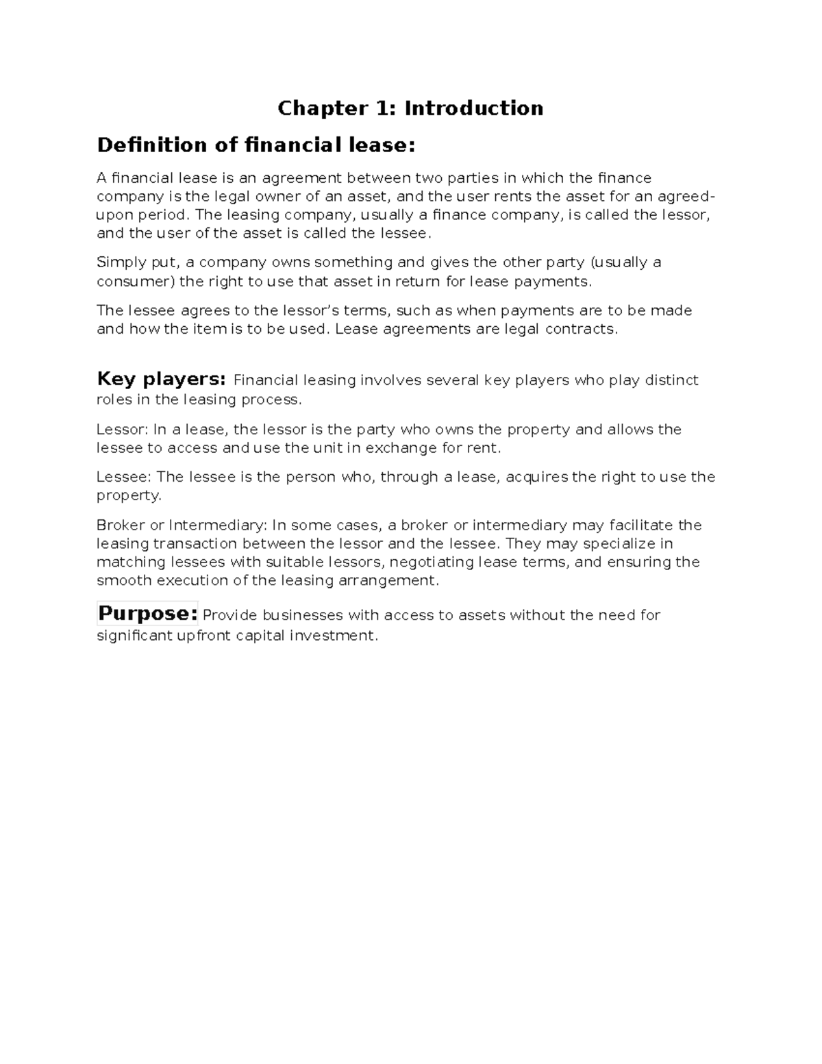 Chapter 1 - Introduction to Financial Leasing Concepts and Key Players ...