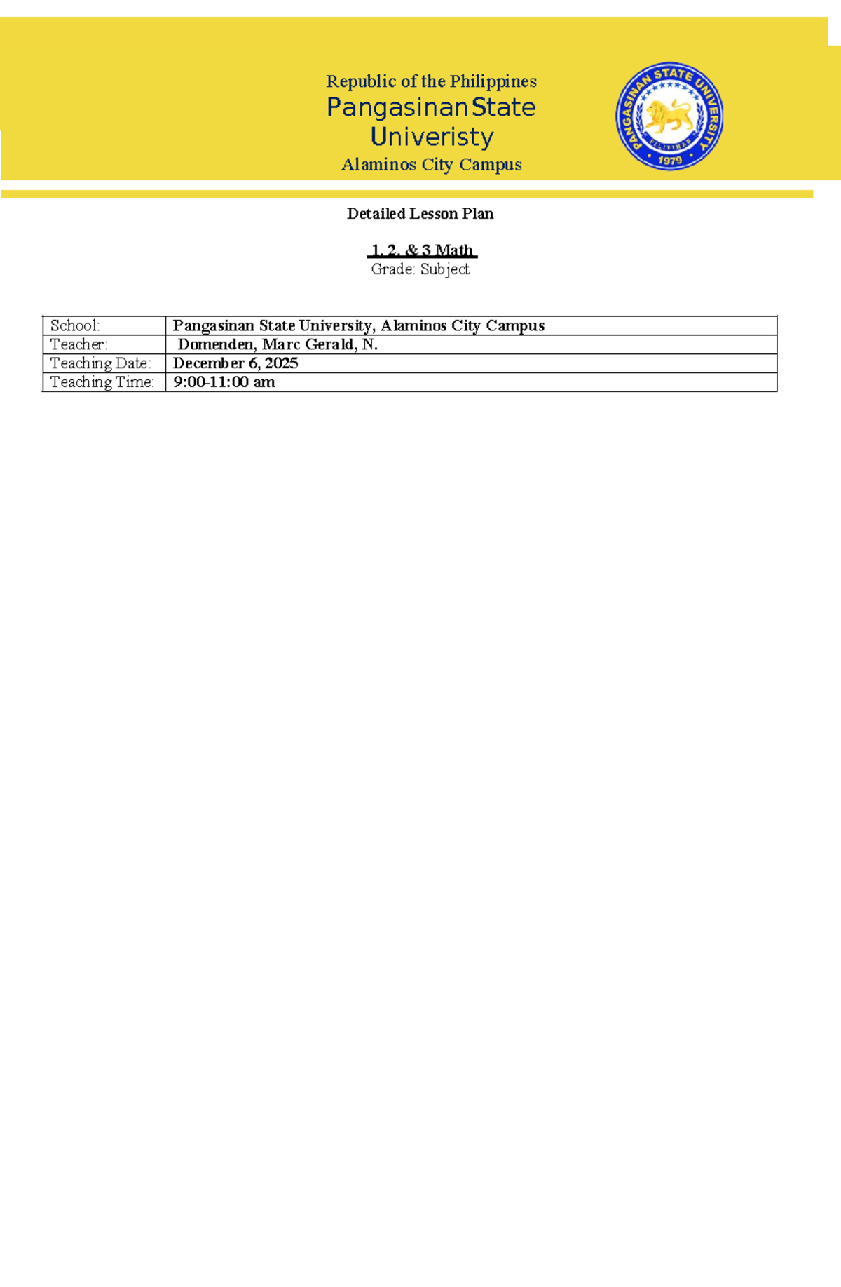 Detailed Lesson Plan for Multi-Grade Math (Grades 1-3) - Studocu