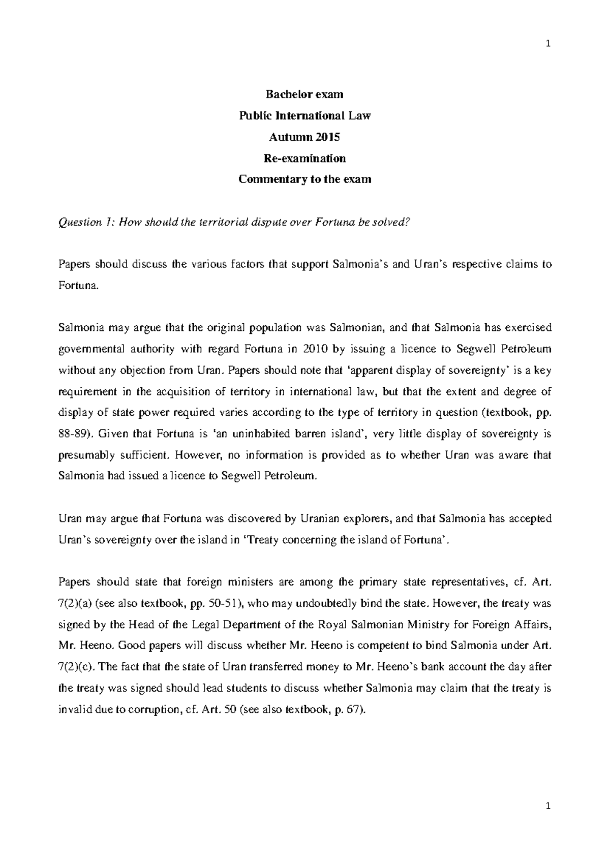 Bachelor Exam Commentary: Public International Law 2015 - Studocu