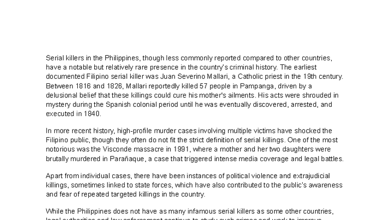 Serial Killers in the Philippines: A Historical Overview of Cases - Studocu
