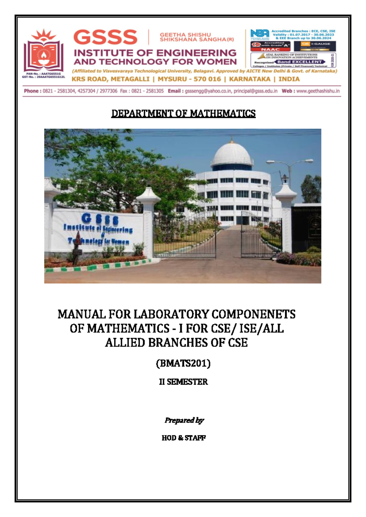 Complete Lab Manual for 2nd Sem Mathematics II (BMATS201)-1 - Studocu