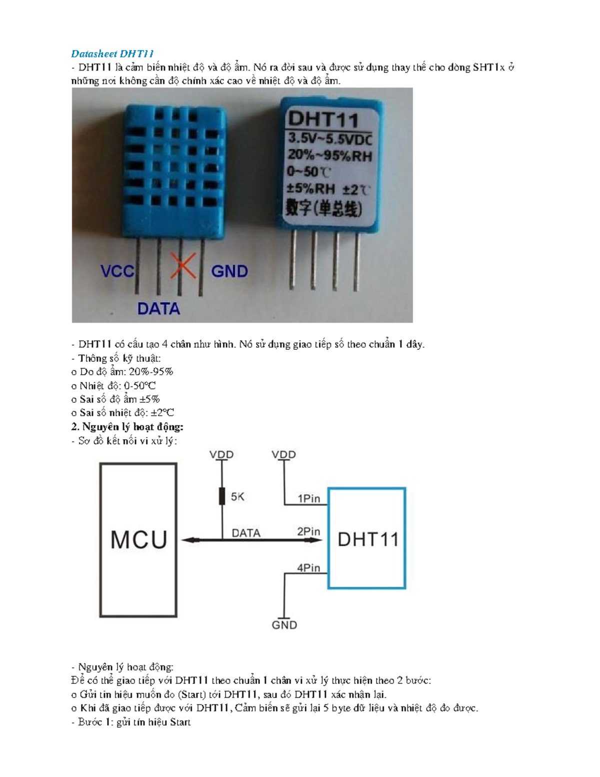 Datasheet DHT11: Cảm Biến Nhiệt Độ và Độ Ẩm - Studocu
