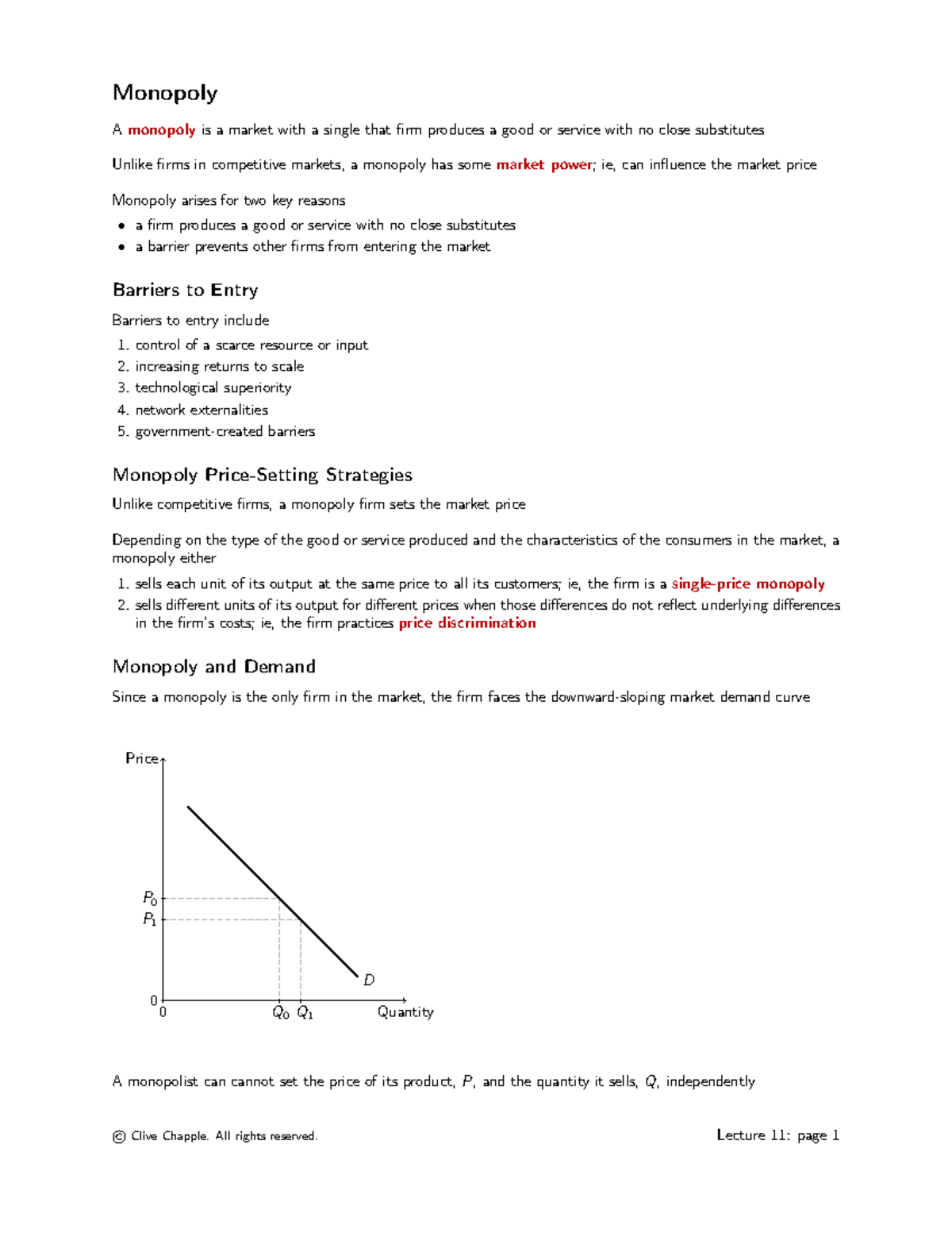 Monopoly Concepts and Strategies - Lecture 11 Notes (Econ 101) - Studocu