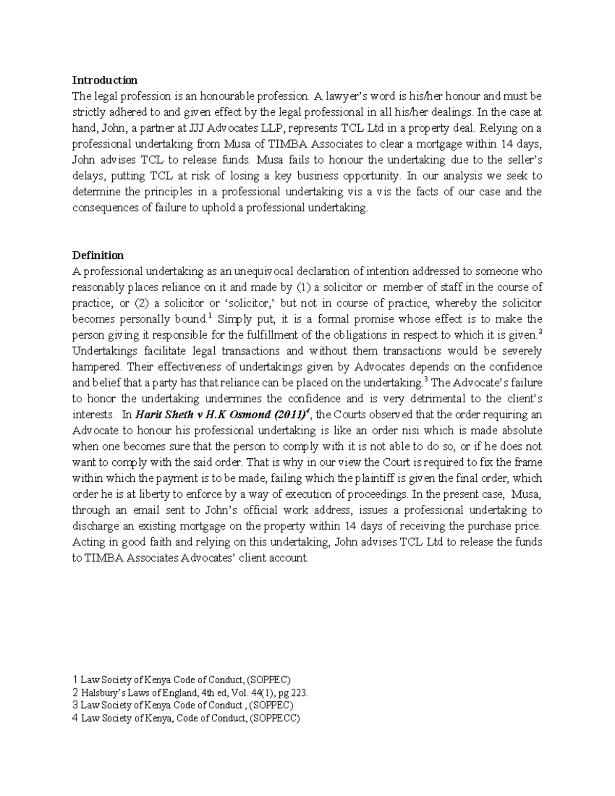 Professional Undertakings in Legal Practice: An Analysis of ...