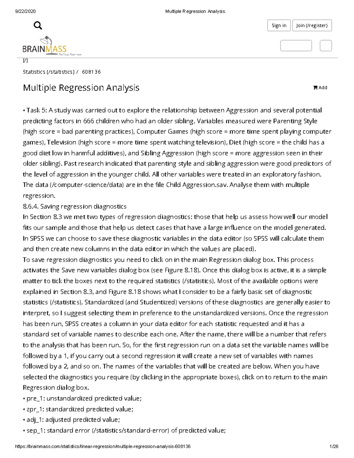 Multiple Regression Analysis - (/) Statistics (/statistics) / 608136 ...