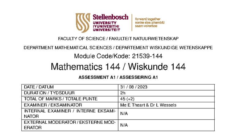 Maths 144 A1 2023 - Assessment Paper with Instructions - Studocu