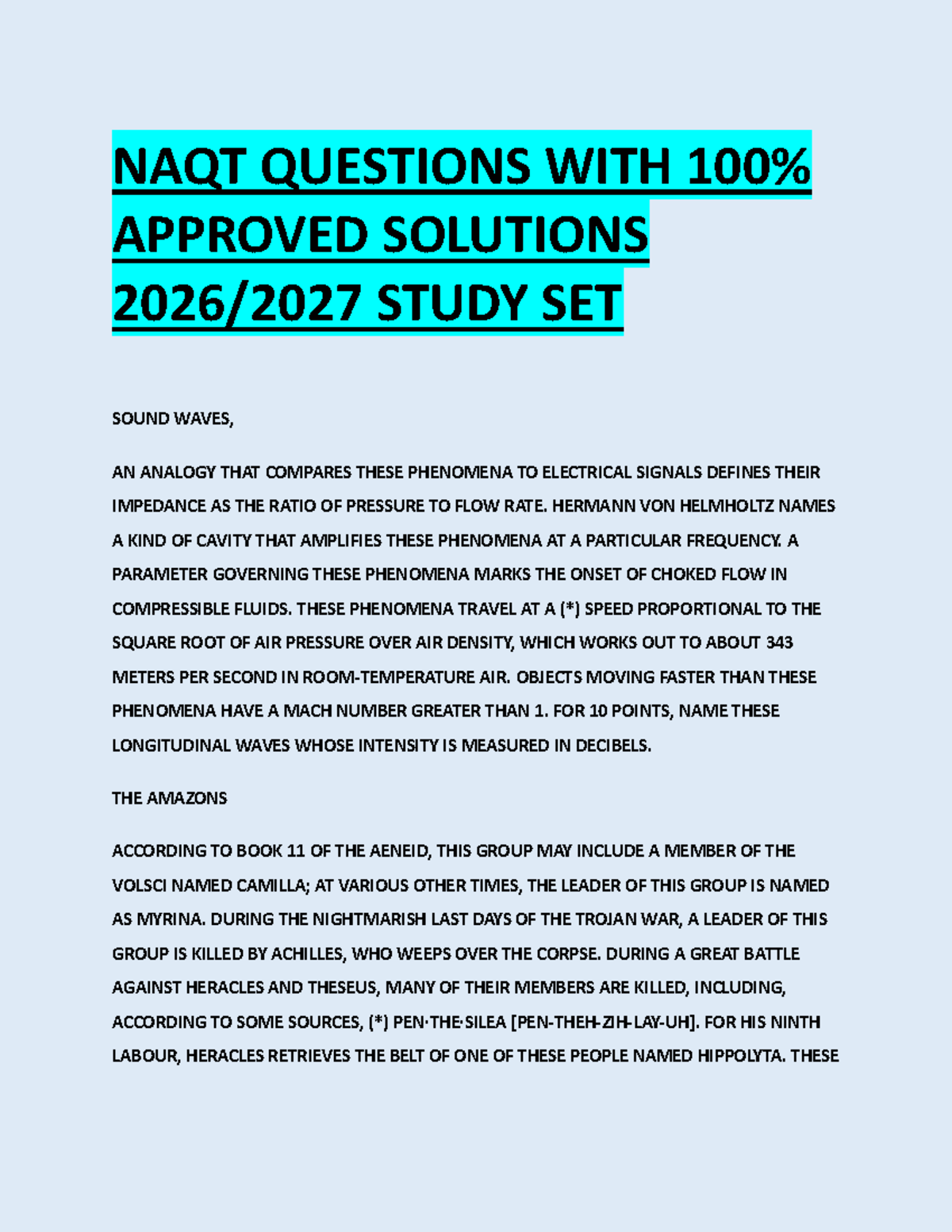 NAQT QUESTIONS WITH 100% APPROVED SOLUTIONS STUDY SET 2026/2027 - Studocu