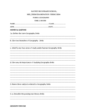 Geography F2 QN - Education - FORM 2 GEOGRAPHY MID TERM 1 2025 EXAM ...