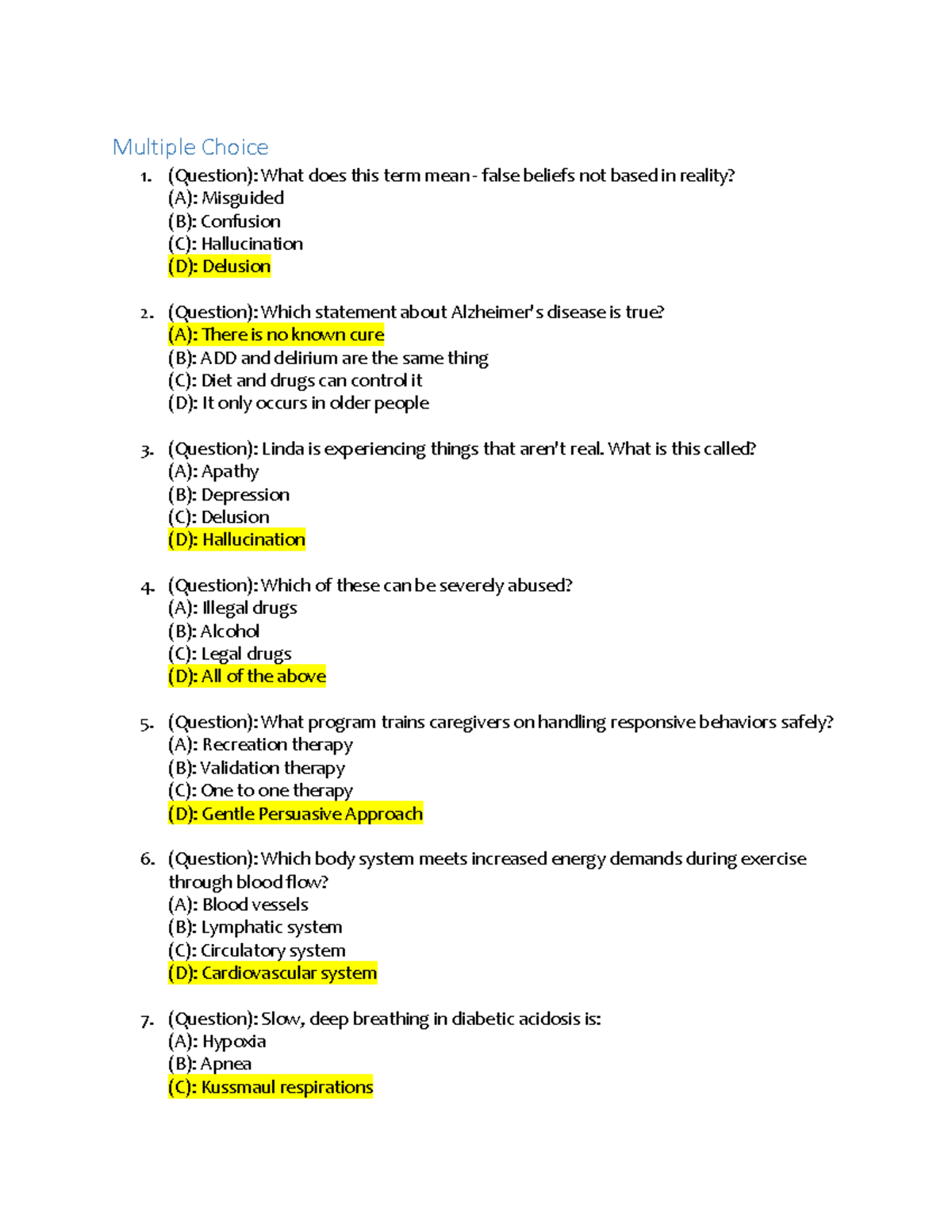 PSW Multiple Choice Questions: Key Concepts and Terminology - Studocu