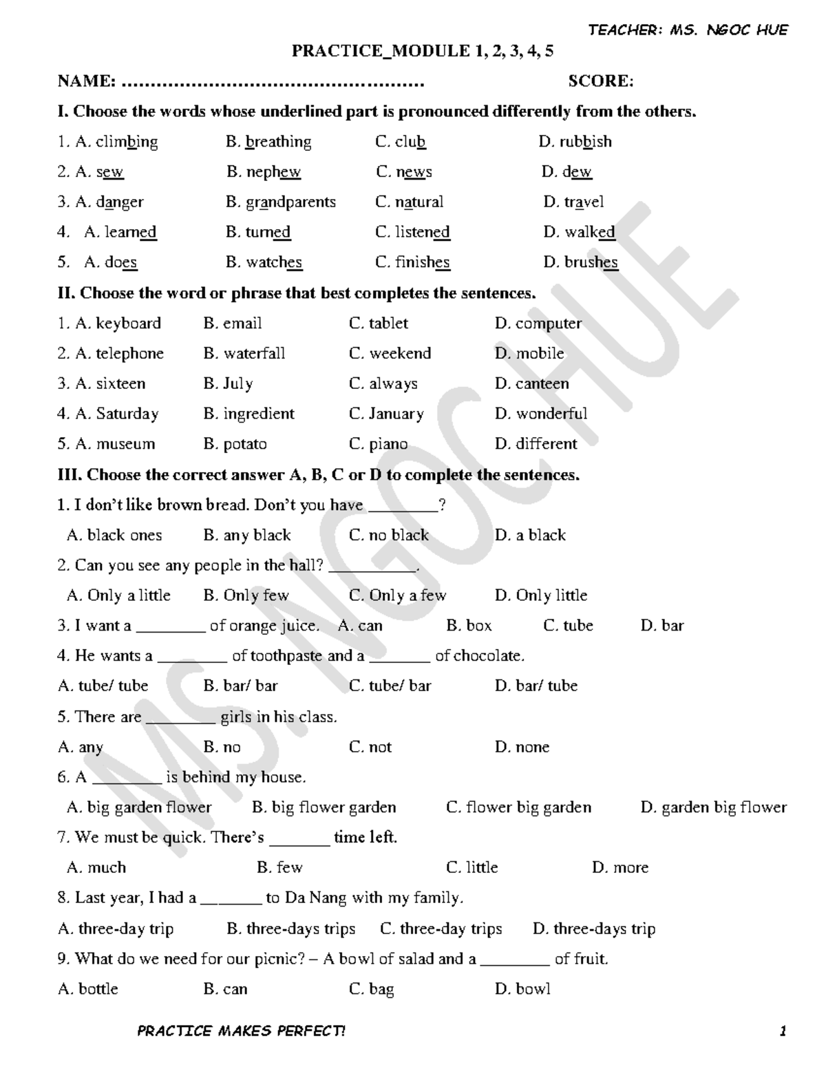 Practice. Module 1, 2, 3, 4, 5 - PRACTICE_MODULE 1, 2, 3, 4, 5 NAME ...