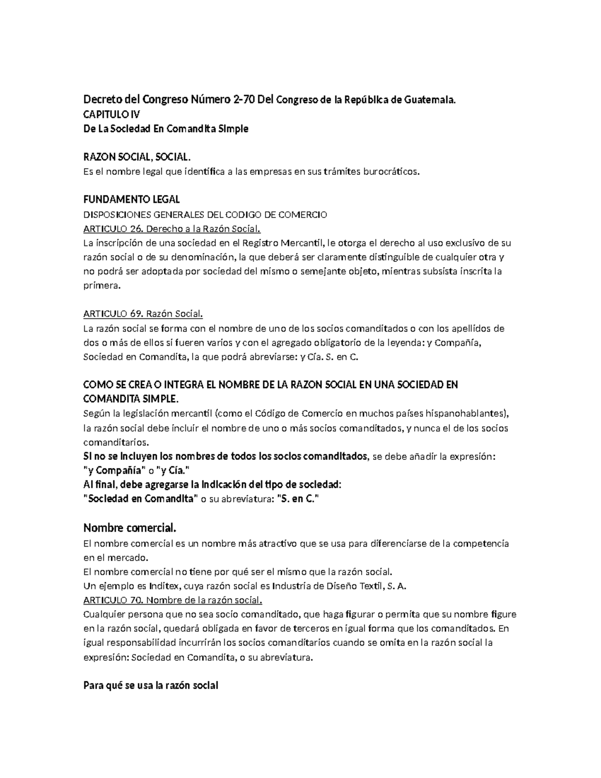 Derecho Mercantil: Razon Social en Sociedades Comandita Simple - Studocu