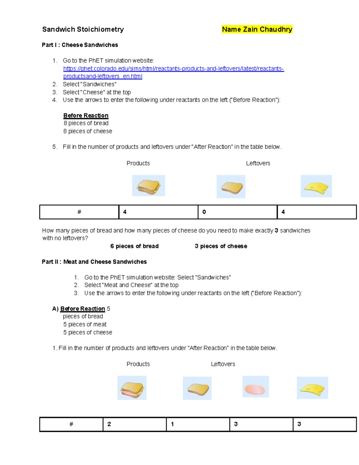 25DSDS Sandwich Stoichiometry Lab Report - Studocu