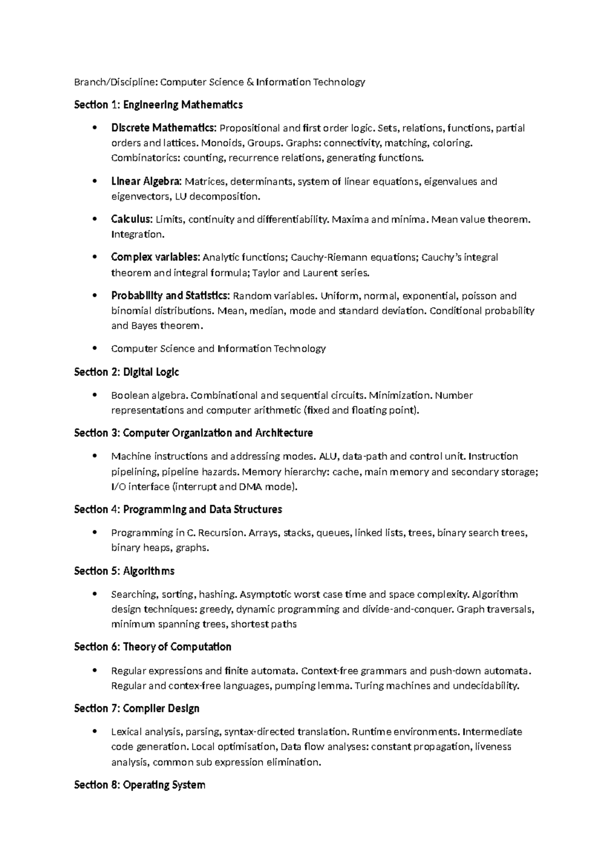 GATE Syllabus: Computer Science & IT - Engineering Mathematics & More ...