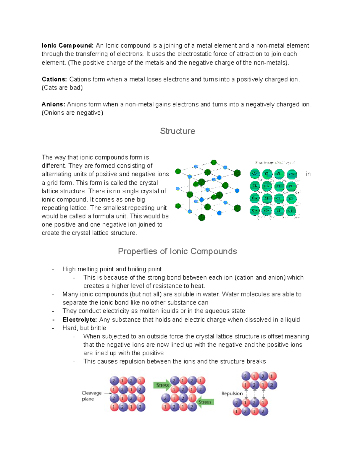 Ionic Bonding Notes: Structure, Properties, and Formation - Studocu