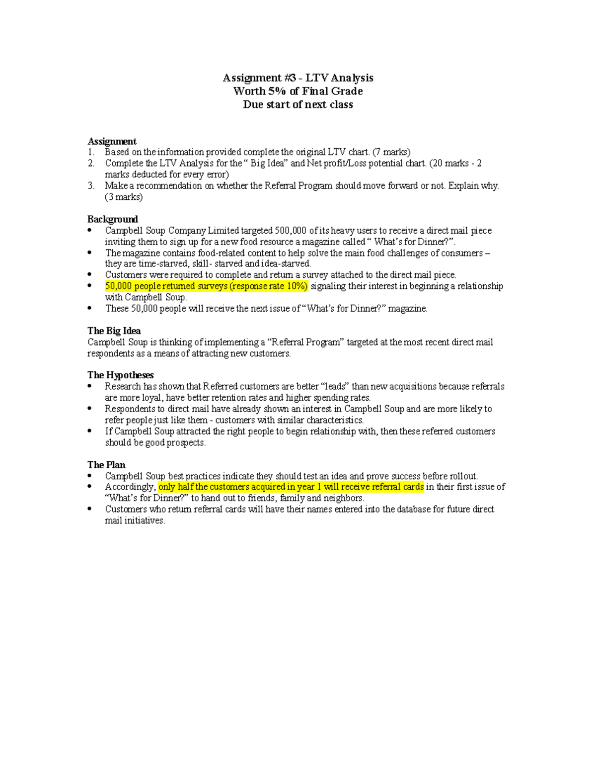 DBM Assign - LTV - Assignment #3 - LTV Analysis Worth 5% of Final Grade ...