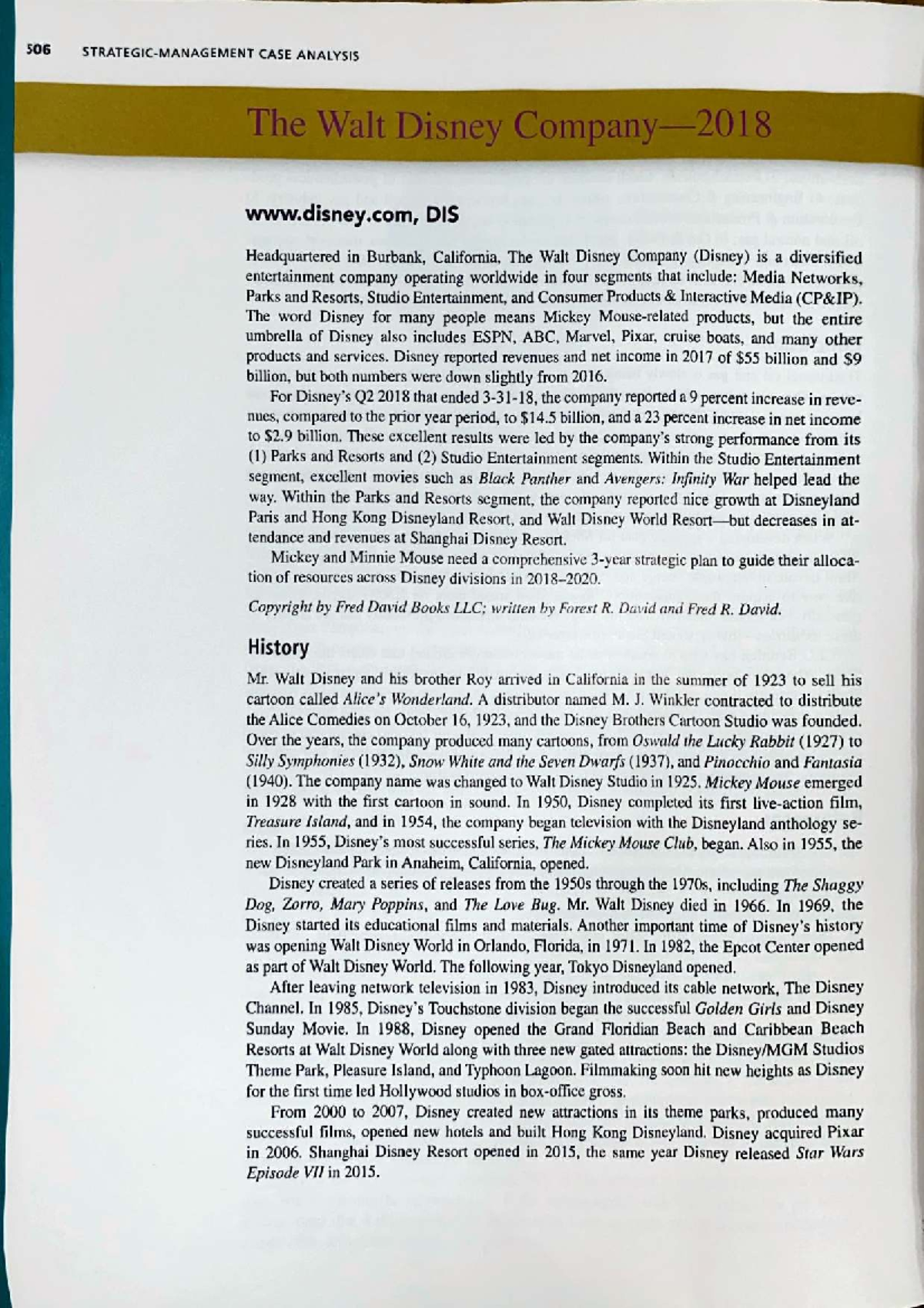 506 CASE STUDY: Strategic Analysis of The Walt Disney Company - Studocu