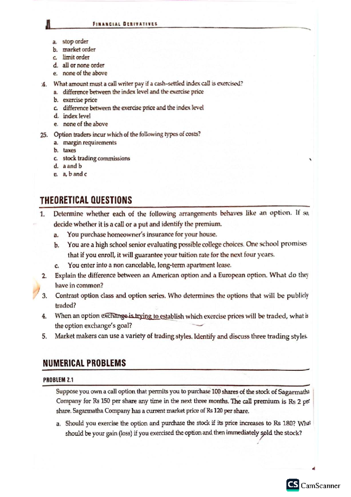 Financial Derivatives: Key Concepts and Problem Solutions (FIN 101 ...