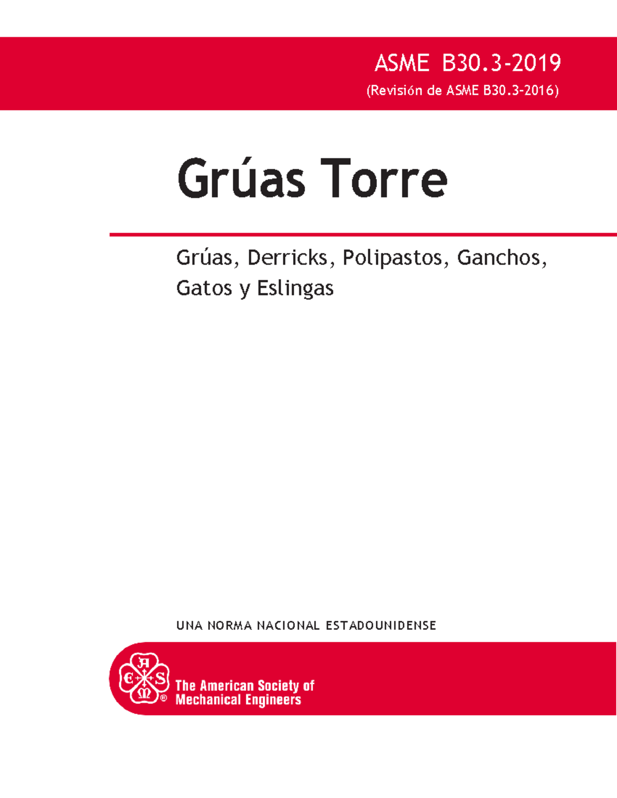 Norma ASME B30.3-2019: Seguridad y Operación de Grúas Torre - Document Preview