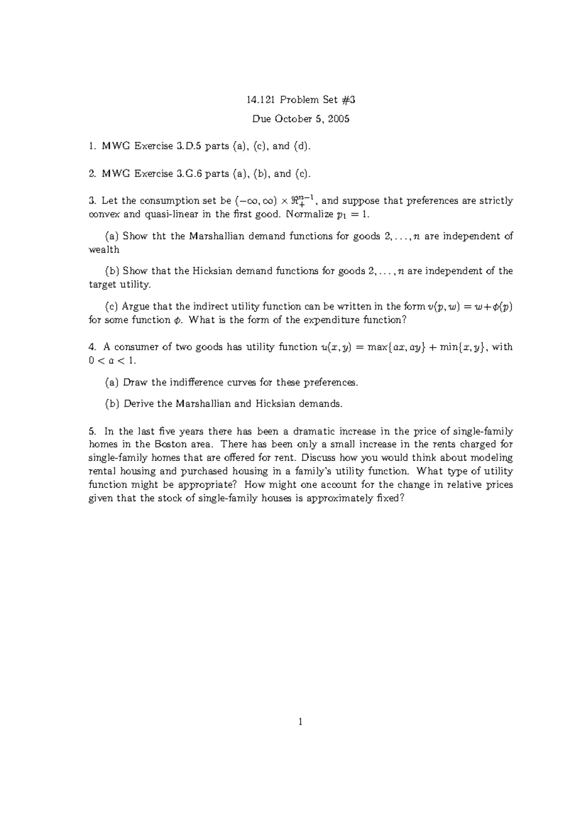 14.121 Problem Set: Equivalence Relations & Utility Functions - Studocu