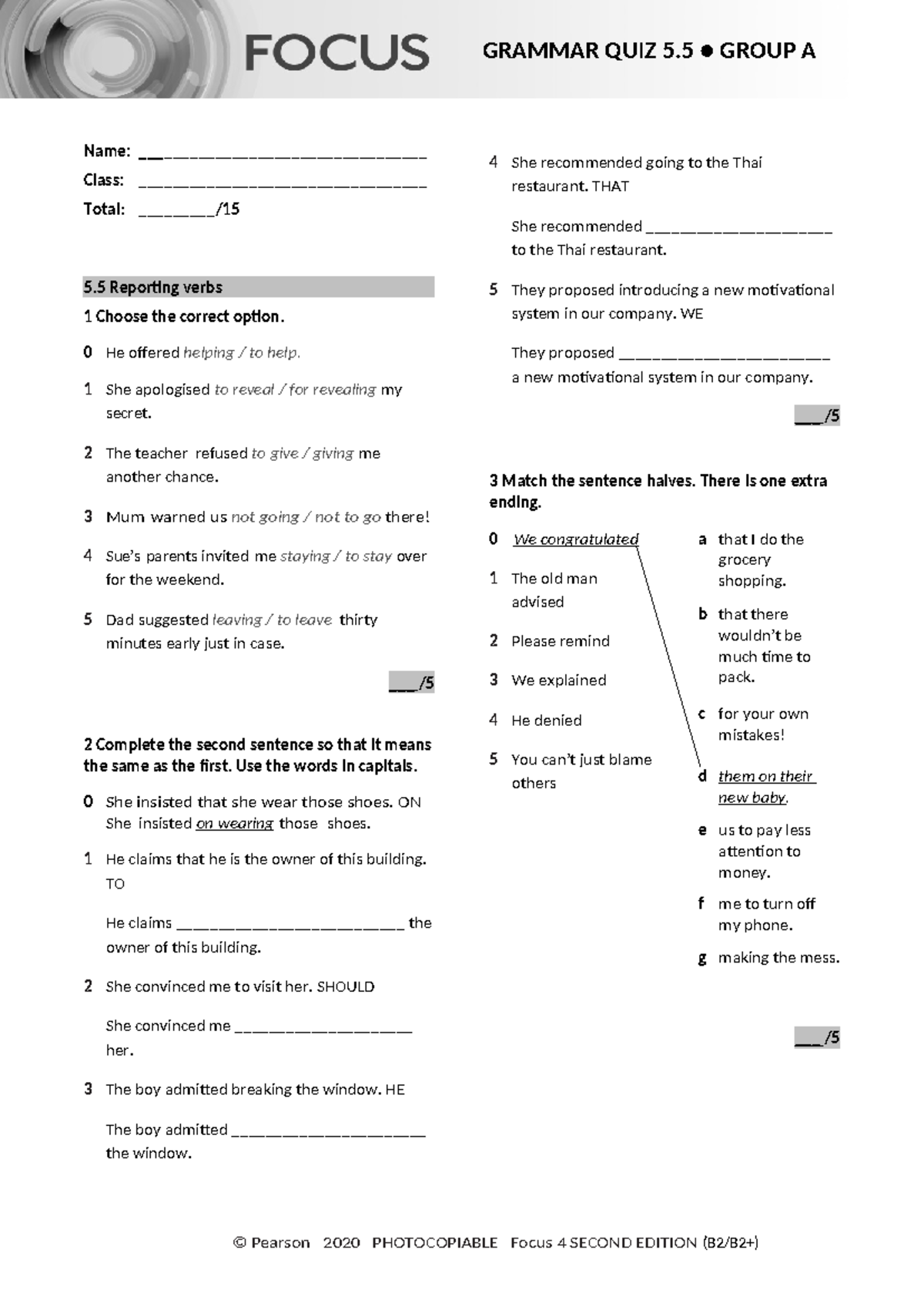 Focus 4 2E Grammar Quiz Unit 5.5 Group A - Studocu