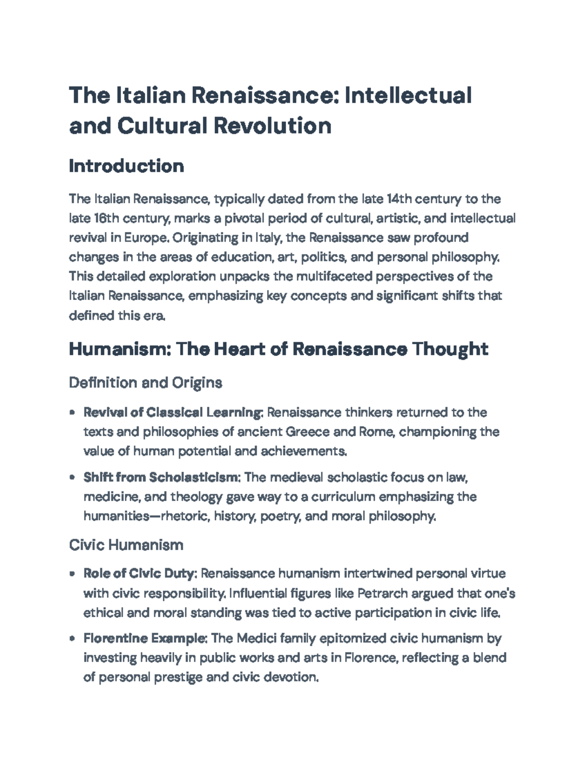 Exploring the Italian Renaissance: Intellectual and Cultural Shifts ...