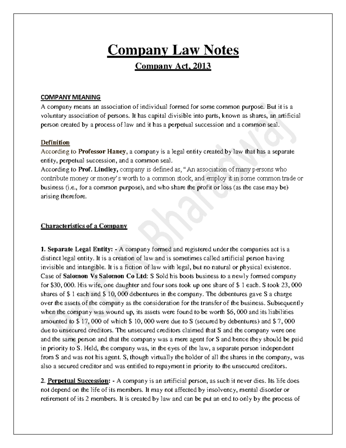 Company Law Notes: Understanding Key Concepts & Principles - Studocu
