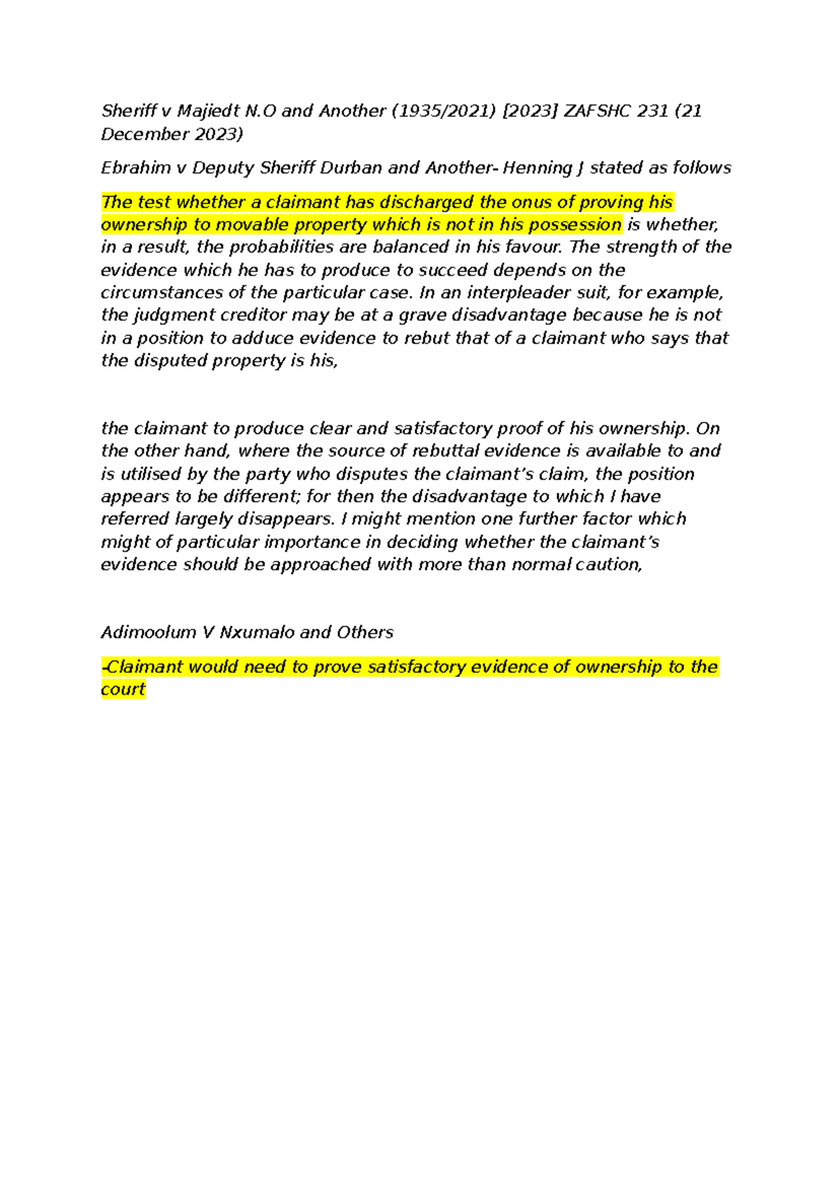 Interpleader Question: Sheriff v Majiedt N.O & Ebrahim v Deputy Sheriff ...