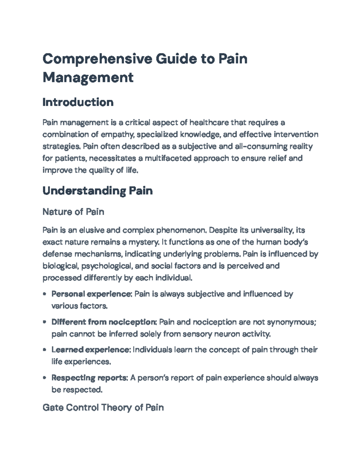 Comprehensive Guide to Pain Mgmt Strategies & Theories - PAIN 101 - Studocu