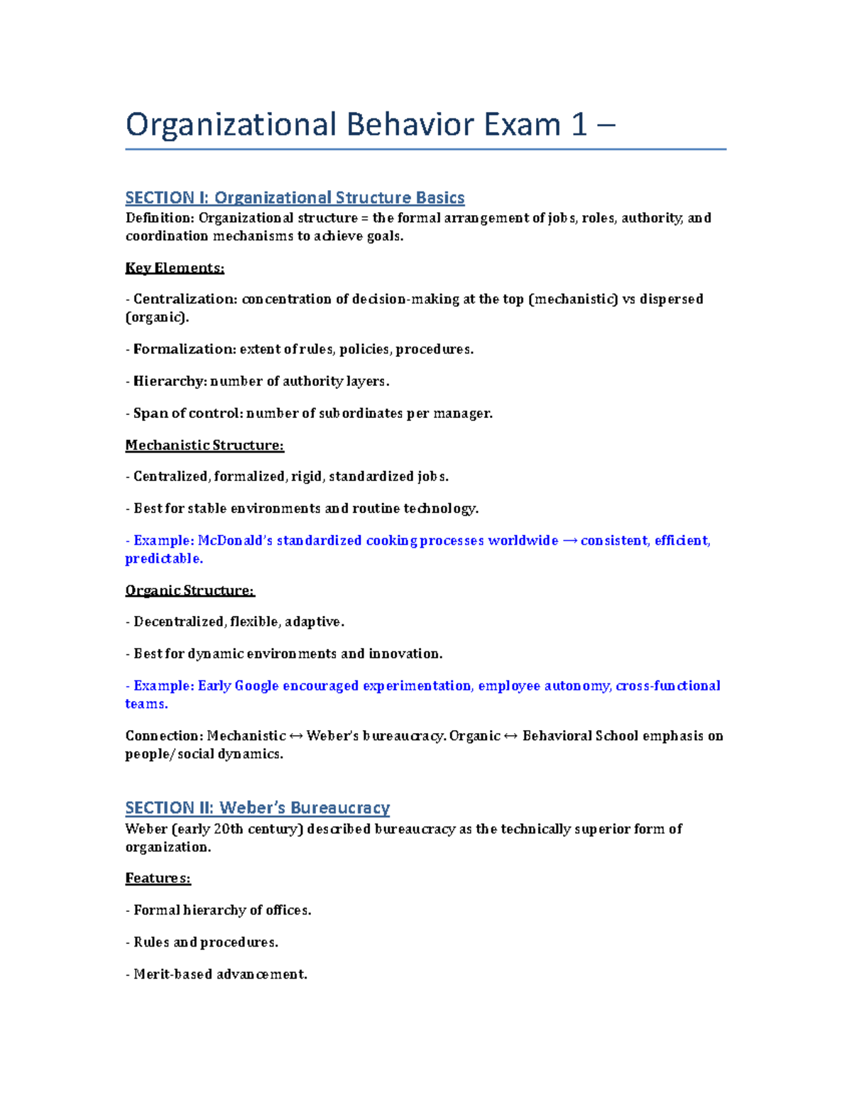 Organizational Behavior Exam 1 Study Guide: Key Concepts & Theories ...