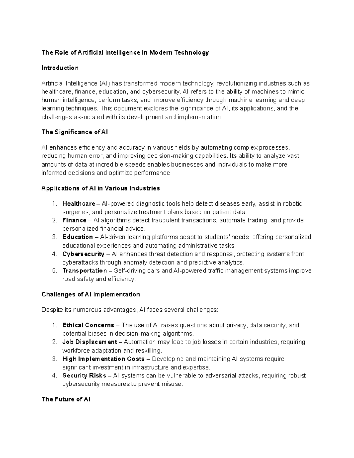 The Role of Artificial Intelligence in Modern Technology - The Role of ...