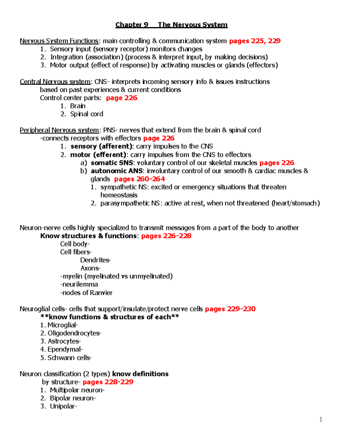 Nervous System Overview and Key Functions (BIO 101 Chapter 9 Notes ...