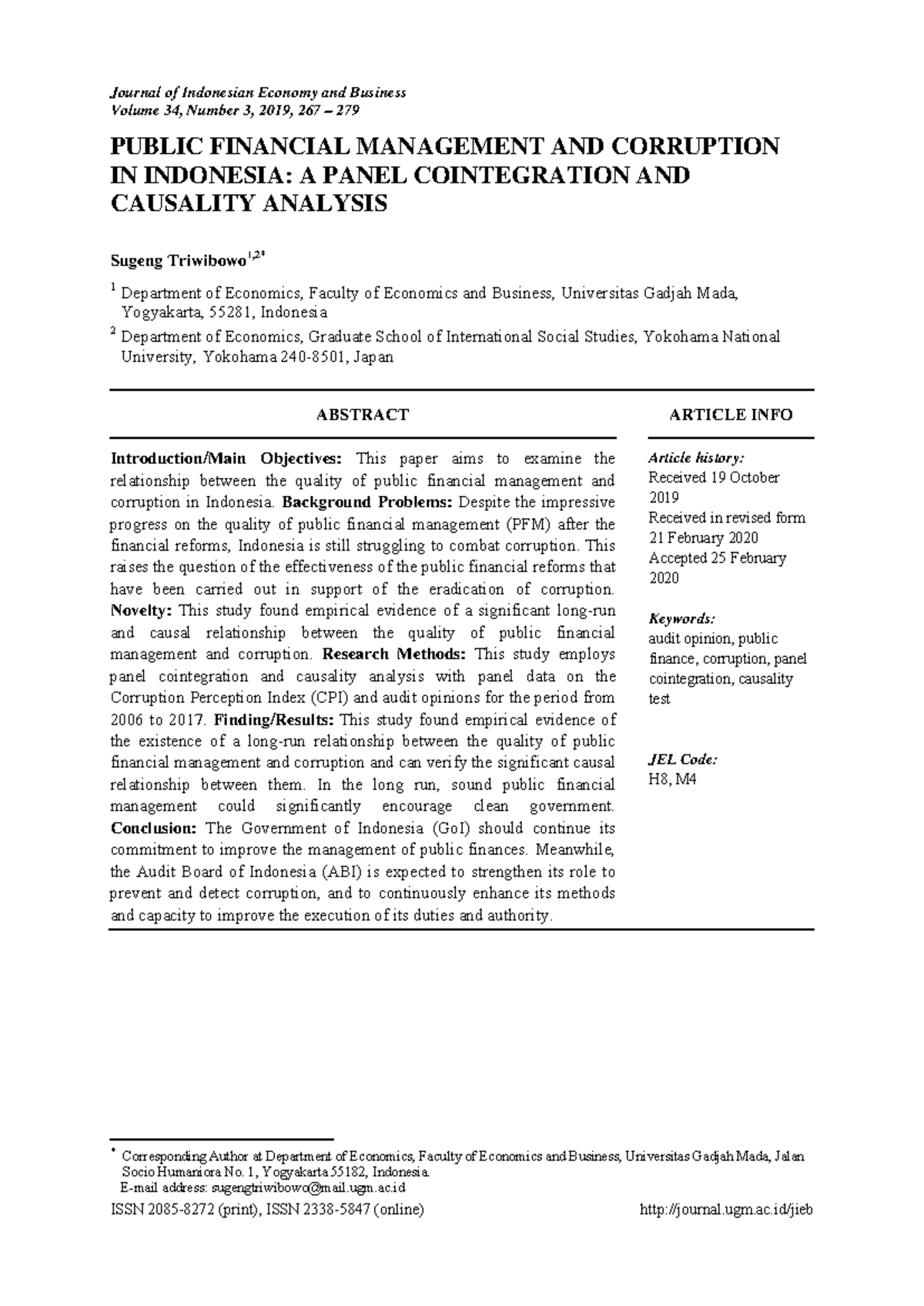 Public Financial Management & Corruption in Indonesia: A Panel Analysis ...