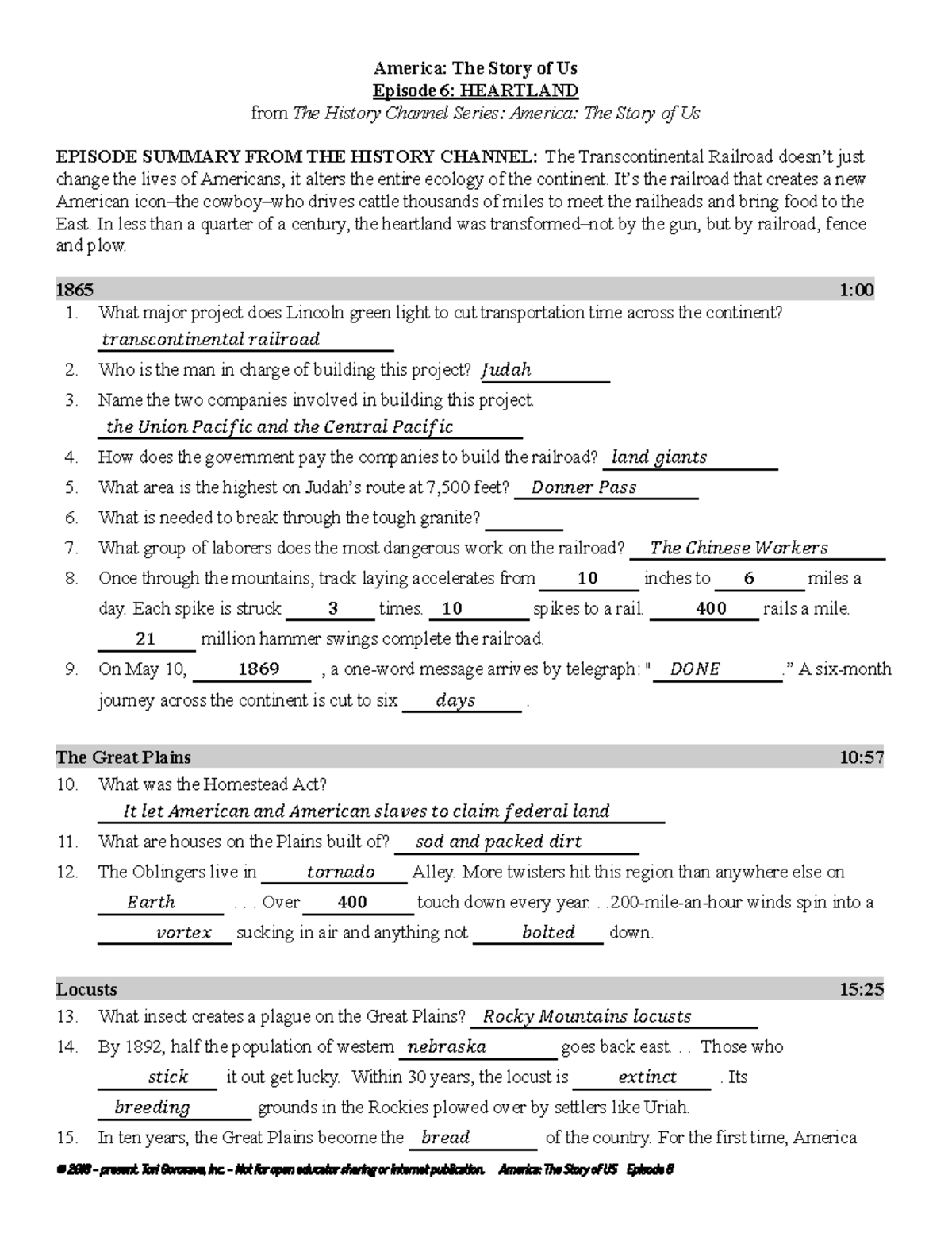 America The Story Of Us Worksheets