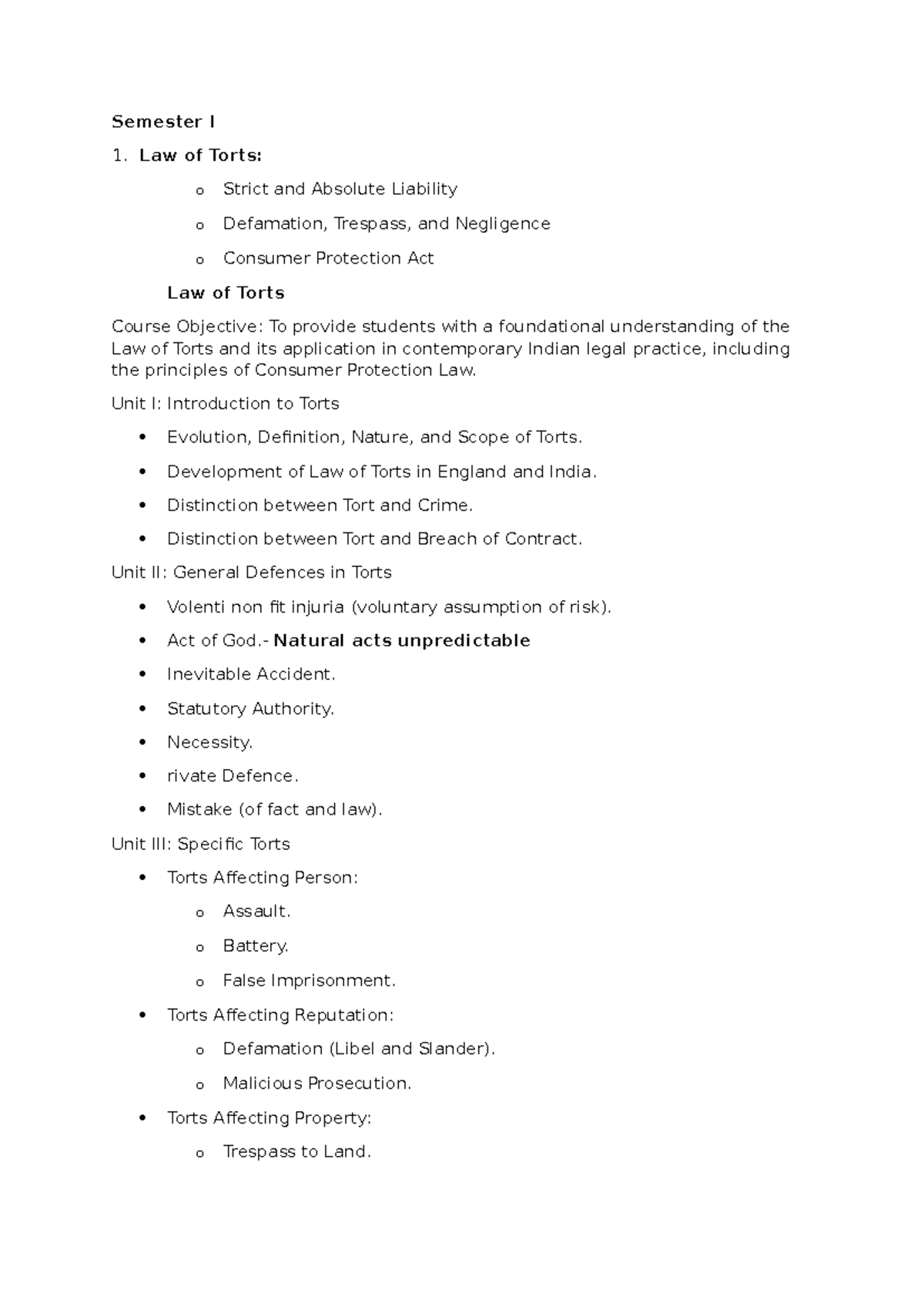 Law of Torts K-1003: Key Concepts and Case Studies - Studocu