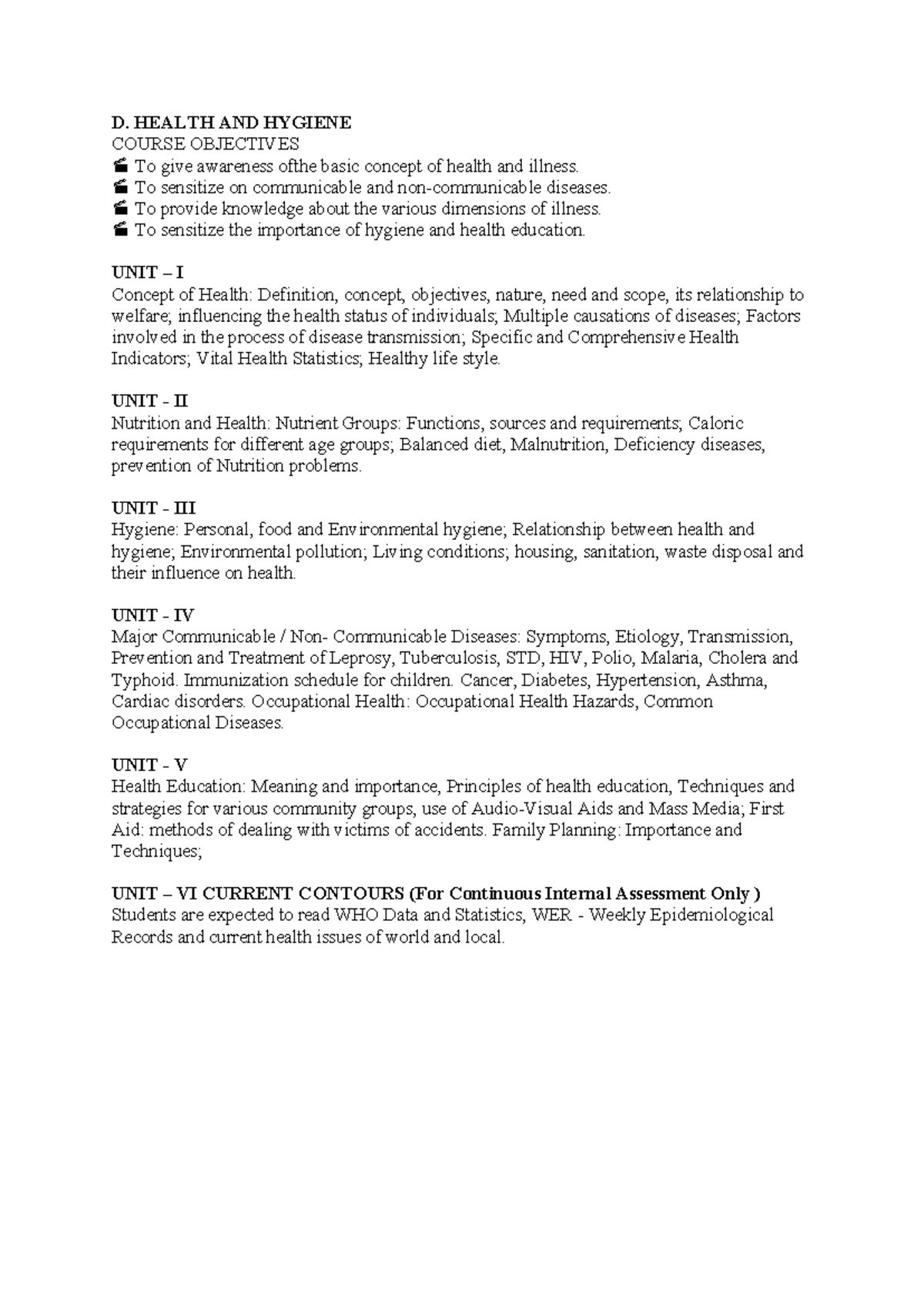 Health and Hygiene - Comprehensive Lecture Notes for SW 101 - Studocu